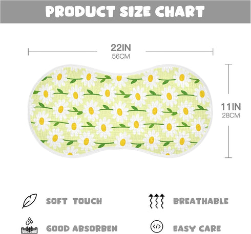 decor gift 4 Pack 22x11in Cotton Burp Cloths Large Soft Touch Spring White Daisy Green Pattern Feed Cloth for Unisex