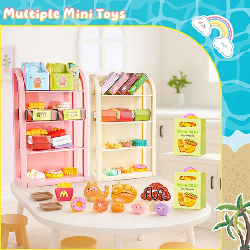 YOUHORYA 196Pcs Mini Shopping Cart Basket Trolley Grocery Game Model Miniature Drink Bottle Food Pizza with Box