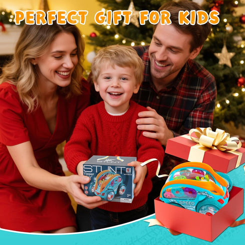 360 1 2 3 4 Light Up Transparent Sensory Car Toy - Standing Rotation Roll Stunt Car, Bump and Go Toy Cars with Colorful
