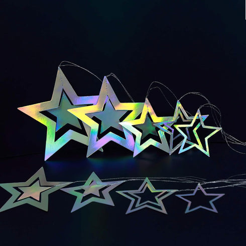 Cheerland Iridescent Star Garland Decorations, Holographic Hanging Star Party Decoration for Galaxy Birthday Decor