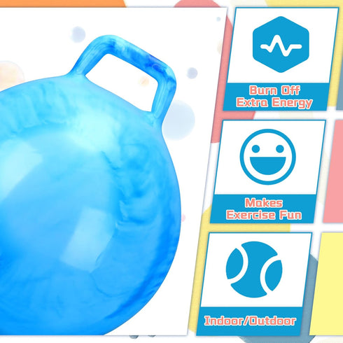 2 Pcs 18 Inch Hopper Ball Jumping Balls with Air Pump, Bouncy Balls for Kids Exercise, Marbled Red & Blue