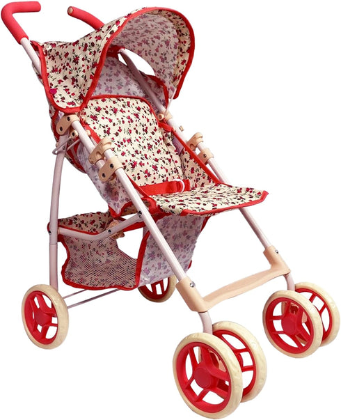 Baby Doll Stroller for Toddler Girls & Big Kids up to 8 Years - 28” Toy Stroller with Coral Floral Print