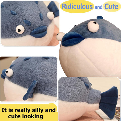Puffer Fish Plush Pillow 15.7'' Funny Stuffed Animals Soft Plushies,Chubby Puffer Fish Plush Toy,Unique Fat Pufferfish Stuffed Animals for Girls Kids Boys Birthday