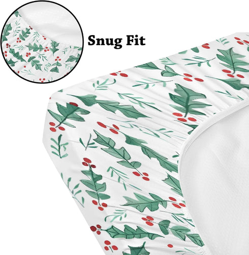 KuphiL10C Mattress-28x52 Watercolor Christmas Leaves Winter Holiday Pattern Baby Sheets for Crib, Unisex Christmas