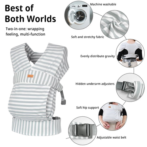 CUBY Newborn Baby Wraps Carrier, Easy to Wear Front Newborn Carriers, Adjust and Soft Cotton Baby Front Wraps Carrier
