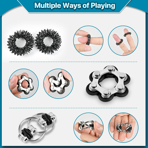Pack Fidget Toys Adults Metal Fidgets for Classroom Cool Gadget Desk Toys for Teens Figette Spinner Figits Ring ADHD