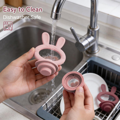 2 Pack, 4M+, Frozen Baby Fruit Feeder Pacifier Silicone Baby Food Feeder, Pink Bunny Feeder for Babies Fruit Feeder