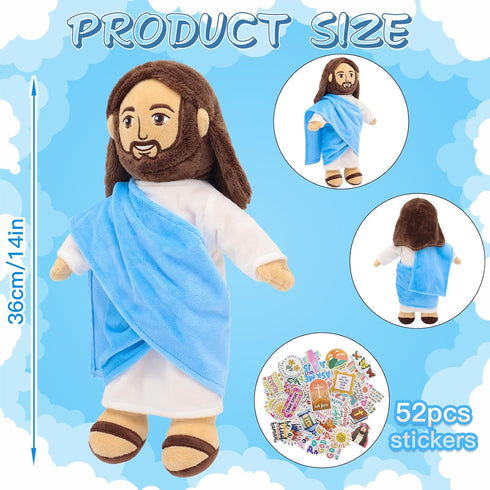 13" Yelakey Jesus Plush Doll - Jesus Plushies with Stickers Christian Faith Plushie Faith-Based Gift for Kids Sunday