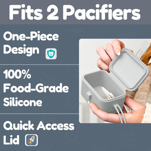 2 Baby's Aid Silicone Pacifier Case, No Open Slot with Patented Closure, Dishwasher Safe, Attaches to Diaper Bag