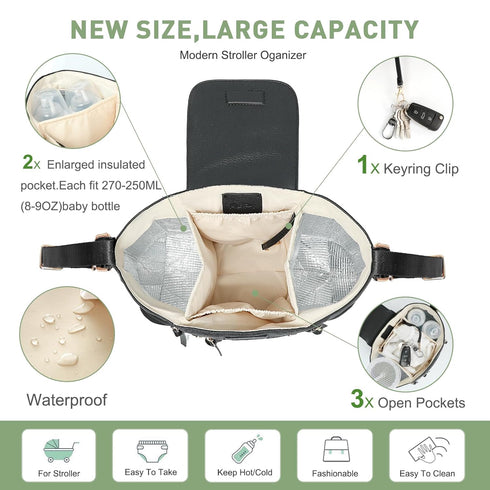 miss fong Universal Stroller Organizer with Insulated Cup Holder Stroller Caddy Baby Storage Bag with Adjustable Strap