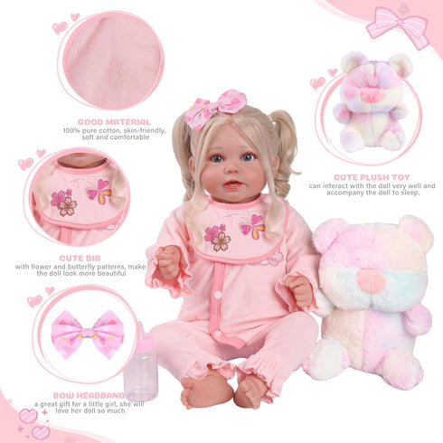 BABESIDE 8 Pcs Reborn Baby Doll Clothes with Bassinet for 17-22 Inch Dolls, Accessories for Newborn Baby Doll Girl