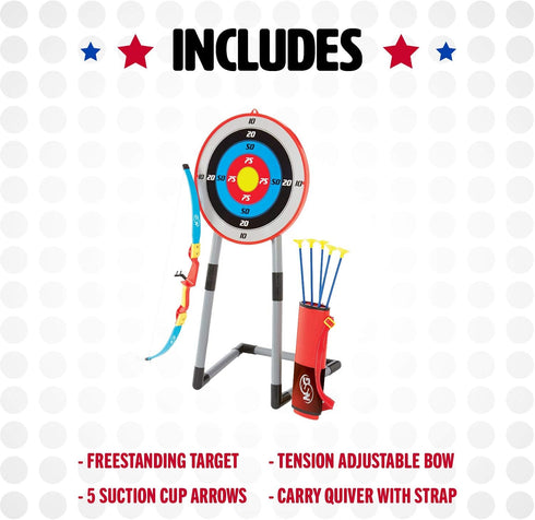 NSG Deluxe Bow and Arrow Set for Kids, Toy Archery Bow with Target, Suction Cup Arrows, Quiver