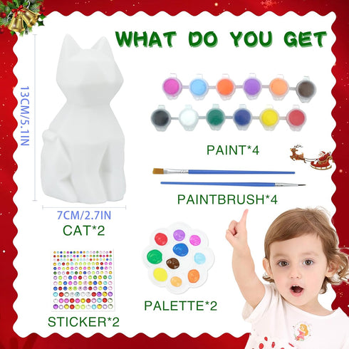HAPMARS Paint Your Own Cat Lamp Kit - 2pcs DIY Geometric Cat Art Craft Painting Kits for Kids Ages 4-12