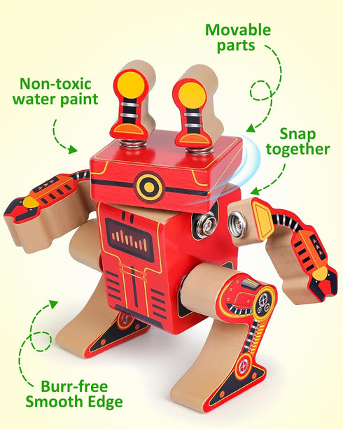 3 4 5 Playset, Coogam Fine Motor Building Robot Blocks for Years Old Kids, Wooden Snap Together Builders, STEM Take