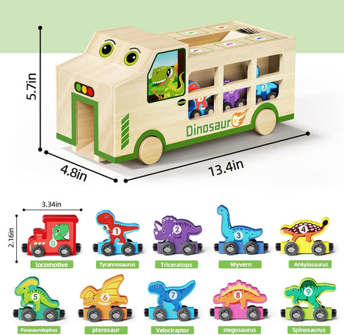 10 Set 2-5 GJZZ Wooden Dinosaur Truck & Magnetic Wooden Dinosaur Train | Montessori STEM Toys for Kids Years | Toddler