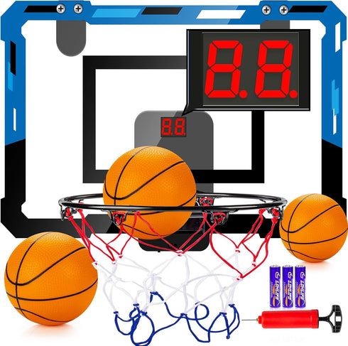 Basketball Hoop Indoor for Kids Adults, Scorer with 2 Scoring Methods, Mini Hoop with 3 Batteries and Balls