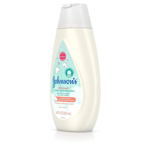 Johnson's 6.8 oz Cotton Touch Newborn Baby Face and Body Lotion, Made with Real Cotton, fl.