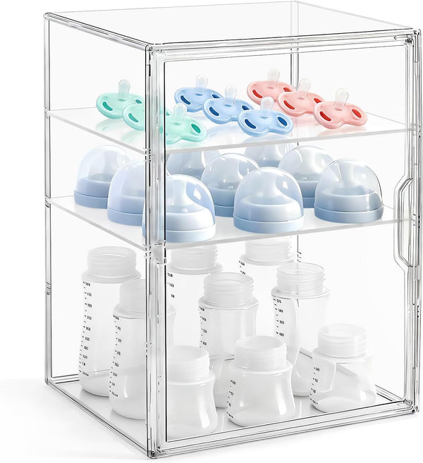 LANLISA Baby Bottle Storage Organizer for Countertop, 3 Tiers Clear Acrylic Bottles