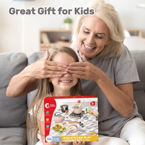 Set, Set Set CUTE STONE Play Kitchen Accessories Kids Cooking Toys with Play Pots and Pans, Electronic Induction