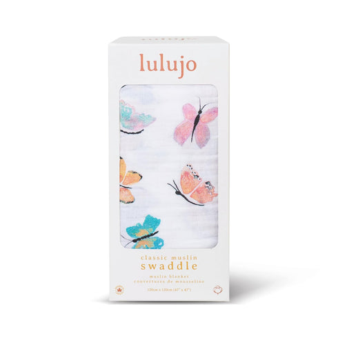 Lulujo Baby 100% Cotton Muslin Swaddle Blanket, 47 x 47-Inches, Butterfly Design