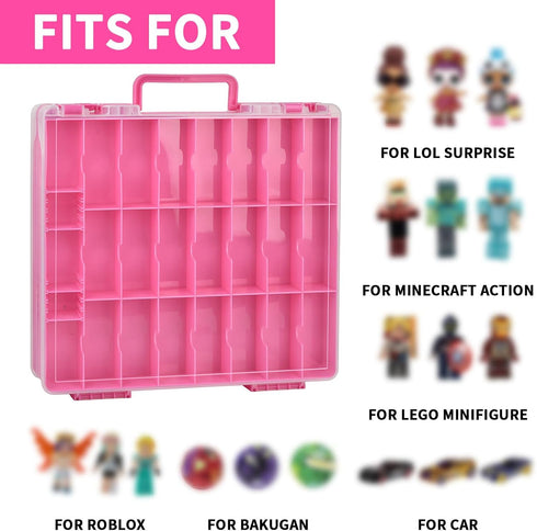 Toy Car Storage Organizer Case for Hot Wheels/Matchbox Cars, Double Sided Carrying Container with 48 Compartments