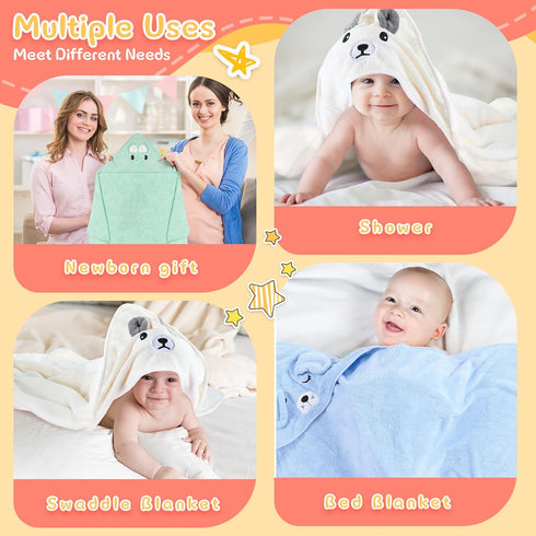 4 Preboun Pcs Baby Bath Towel Coral Fleece Baby Hooded Towel Absorbent Soft Towels for Newborn Cartoon Animal Hooded
