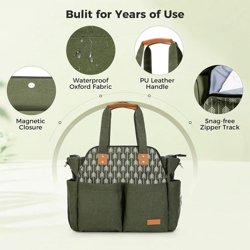 17 Lekebaby Diaper Bag Tote for Baby - Pockets Large Travel Diaper Tote with Portable Changing Pad, Mom Crossbody