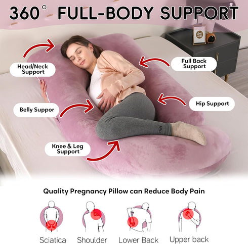 Wodsfay -65 Inch Pink-65inch) U-Shaped Pregnancy Pillow for Sleeping, Full Body Support for Back, HIPS & Belly