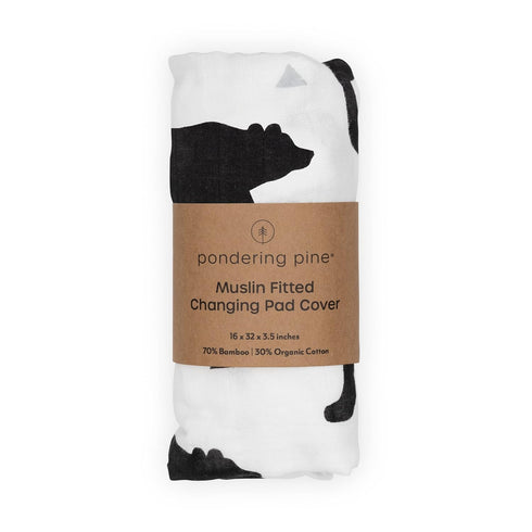 Organic Baby Changing Pad Cover - Muslin Fitted Cover for Boys, Soft and Breathable, Baby Bear Woodland