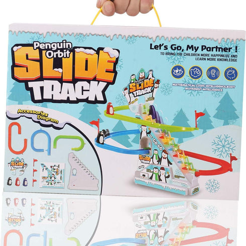 Musical Penguin Orbit Chasing Race Track Game Set - Playful Roller Coaster Playset with LED Lights