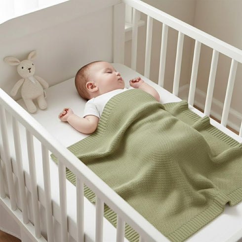 Cozy 30 40 Inches Baby Knit Blanket Soft Cotton Lightweight Newborn Blanket for Crib Stroller Toddler Nursery Shower