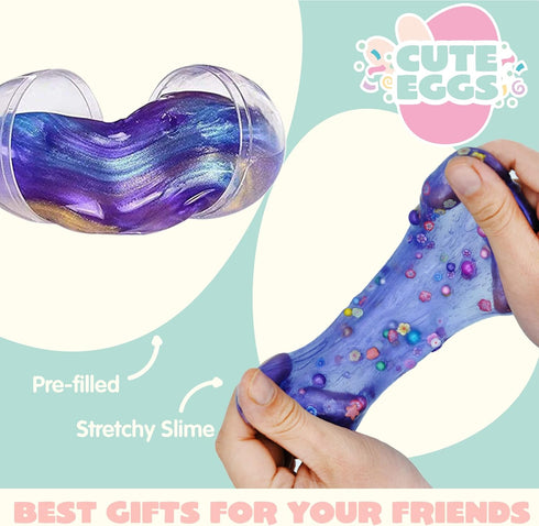 12 Joyin Pcs Prefilled Easter Eggs with Galaxy Slime, Colorful Putty with Toys, Stress Relief Sludge Toys for Kids