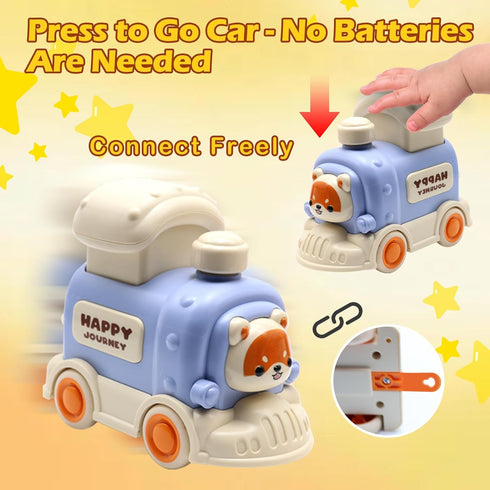 Set Press and Go Car Toys, Kids Train with Whack-A-Mole, Woodpecker Worm, Carrot Harvest Game, Car Racing Trucks