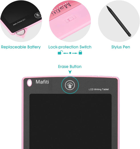 Mafiti 8.5 Inch LCD Writing Tablet - Portable Electronic Doodle Board for Kids - Gifts for Girls - Pink