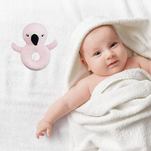 Baby Flamingo Soft Rattle Toy, Easy-Grasp Plush Infant Shaker, Birthday Gifts for Newborns, Pink