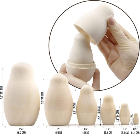 AEVVV Blank Nesting Dolls Set 6 pcs - Unpainted Russian Nesting Dolls - Unfinished Doll - Russian Nesting Dolls to Paint - Blank Doll - DIY Nesting Dolls