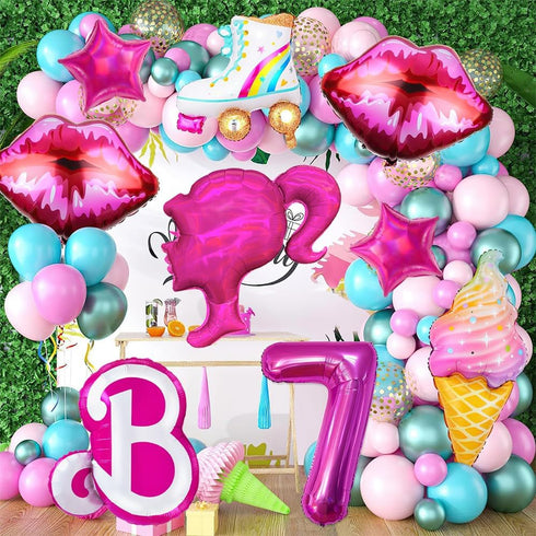 9pcs Pink Foil Balloons for Pink Princess Doll Theme Party, Hot Pink Girls Head Balloons, Baby Shower Decorations (7)