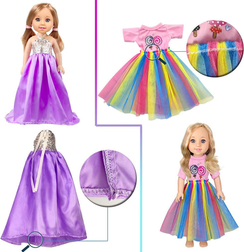10-Sets Doll Clothes for American 14-inch Dolls, Handmade Outfits and Accessories, Christmas Gift
