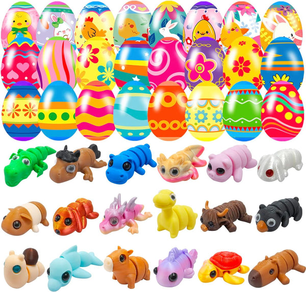 18 Pcs Easter Eggs with 3D Print Animal Prefilled Easter Eggs with
