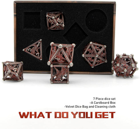 Hollow Metal Dice, HNCCESG DND Dice 3D Eagle Design, 7 pc Bloody Dice Set for Dungeons and Dragons