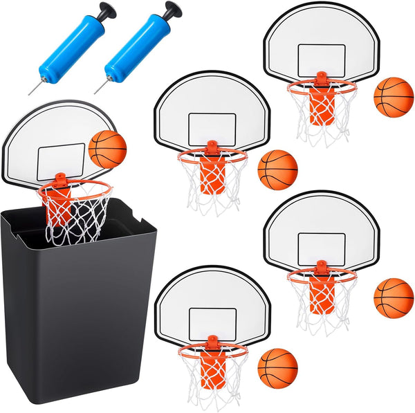 Liliful 4 Pack Indoor Trash Can Basketball Set, Clip on Hoop with Backboard and Inflatable Balls