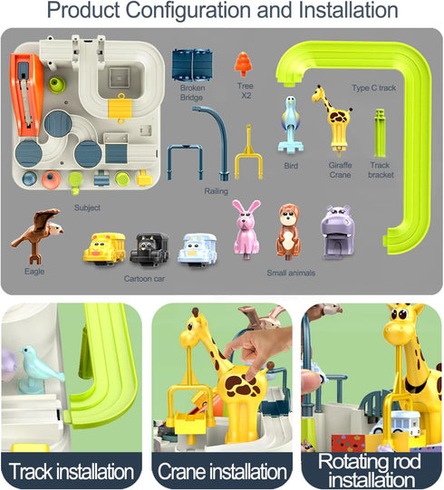 Ferthor Fun 3 3-6 Car Rescue Adventure Toys for Boys - Race Tracks with Zoo Ramp & Mini Cars for Year Olds