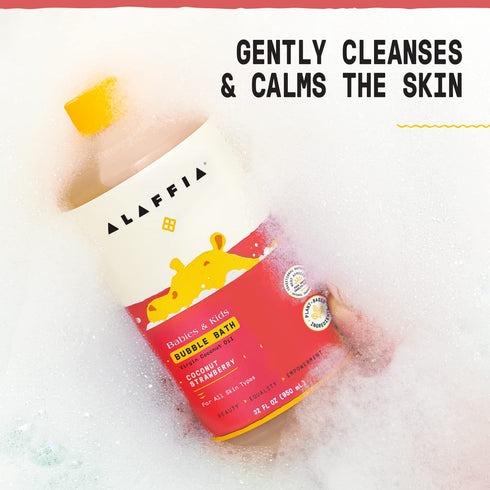 2-Pack 32 Oz Alaffia Bubble Bath for Babies & Kids, Coconut Strawberry Long-Lasting, Moisture-Rich Bubbles with Coconut