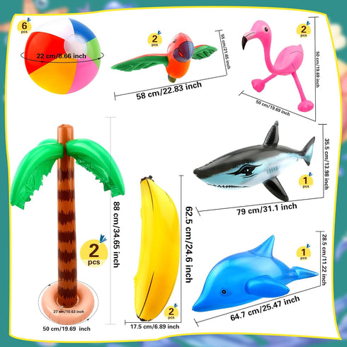 16 Pack Inflatable Palm Flamingo Tree Beach Ball, Giant Tropical Toys for Pool Party Decor