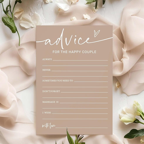 Bridal Shower Games Cards, Advice for The Happy Couple, 25 Guests Engagement Party Games for Minimalist Brown Supplies