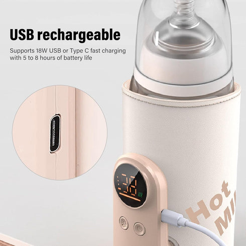 USB Rechargeable Baby Bottle Warmer with Insulated Sleeve, Portable Constant Temperature Milk Heater for Travel