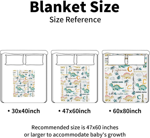 Personalized Baby Blankets for Boys Girls, Custom Baby Blanket with Name, Dinosaur Letters Theme, Super Soft Fleece