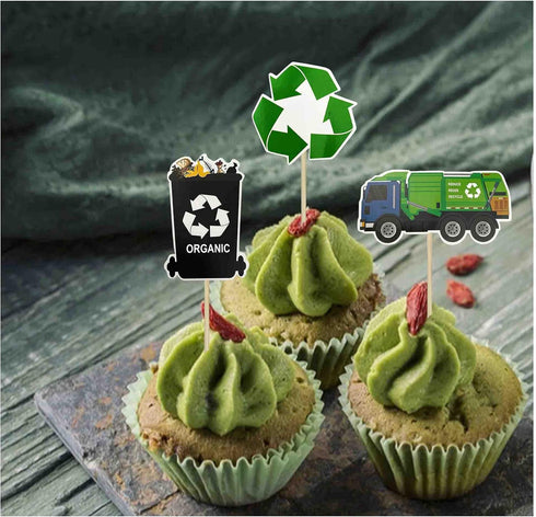 Garbage Truck Birthday Party Supplies, Cupcake Toppers for Trash Waste Management Recycling Party