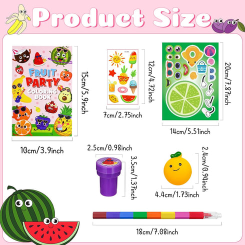72 Summer Set Cinrobiye Pcs Fruit Coloring Book Bulk with Stacking Pencils, Tutti Frutti Party Favors, Tropical Hawaii