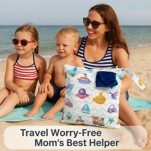 FANALALA Waterproof Wet Dry Bag, Reusable Diaper Pouch with Zipper, Machine Washable Travel Organizer for Beach